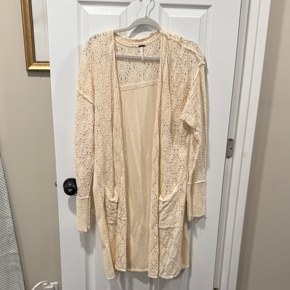 Free People Cream Lace Cardigan